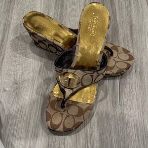 Coach Signature Brown Wedge Sandals